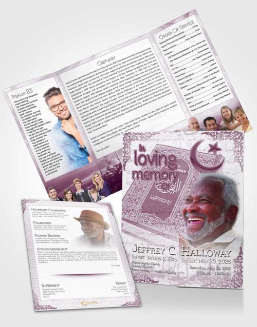 Obituary Funeral Template Gatefold Memorial Brochure Pink Breeze Islamic Blissful Faith
