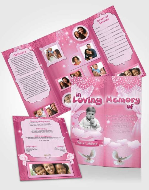 Obituary Funeral Template Gatefold Memorial Brochure Pink Childrens Innocence