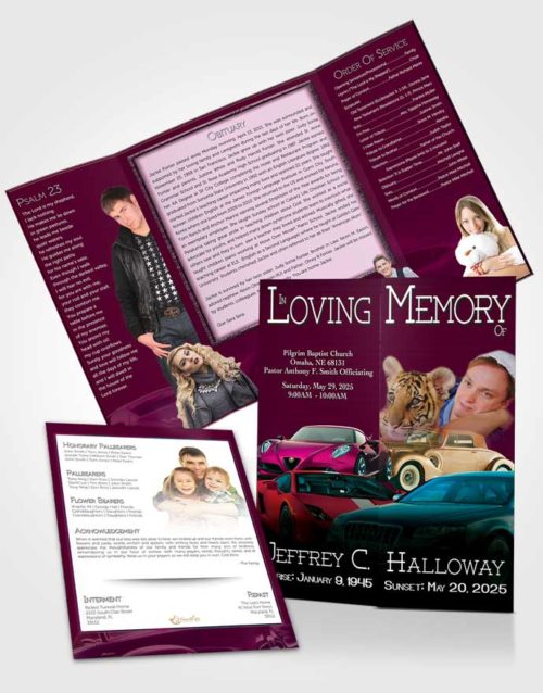 Obituary Funeral Template Gatefold Memorial Brochure Pink Desire Car Enthusiast