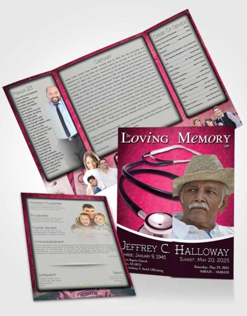 Obituary Funeral Template Gatefold Memorial Brochure Pink Doctor