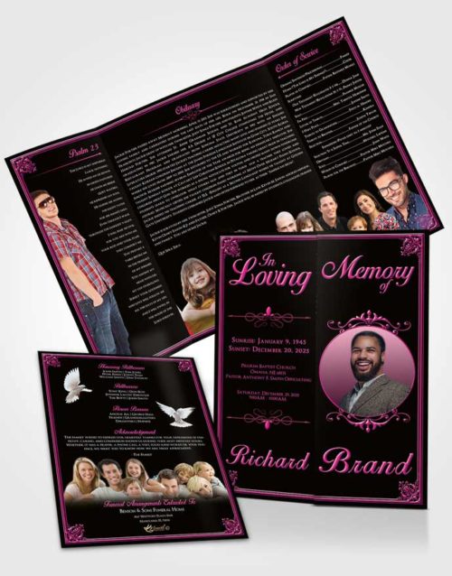 Obituary Funeral Template Gatefold Memorial Brochure Pink Faith Class Dark
