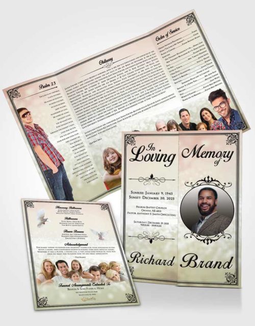 Obituary Funeral Template Gatefold Memorial Brochure Pink Faith Class Light