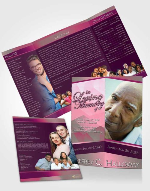 Obituary Funeral Template Gatefold Memorial Brochure Pink Faith Tranquility Dark