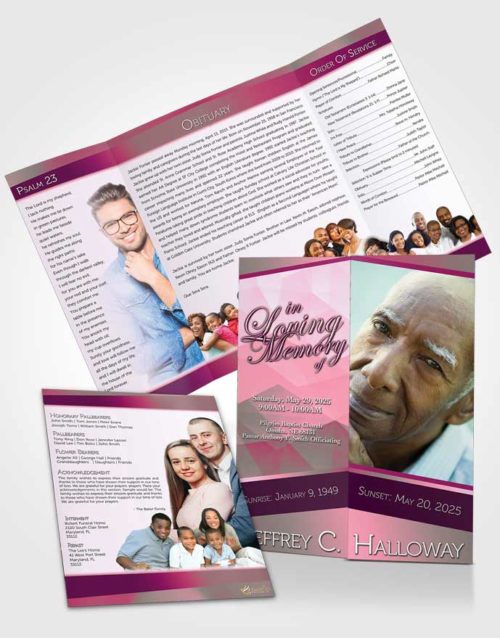 Obituary Funeral Template Gatefold Memorial Brochure Pink Faith Tranquility Light