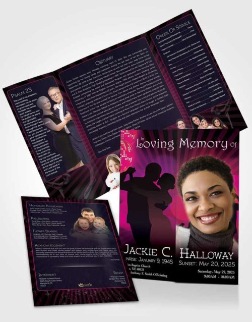 Obituary Funeral Template Gatefold Memorial Brochure Pink Graceful Dancer Dark