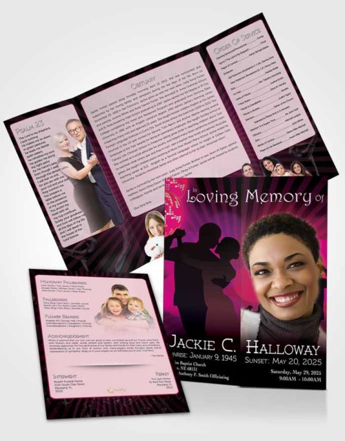Obituary Funeral Template Gatefold Memorial Brochure Pink Graceful Dancer Light