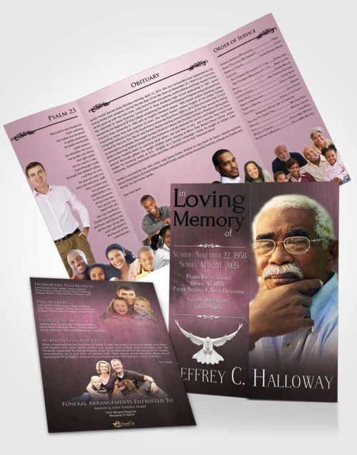 Obituary Funeral Template Gatefold Memorial Brochure Pink Heaven Universal Lights