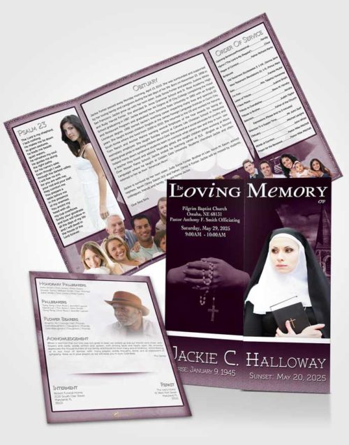 Obituary Funeral Template Gatefold Memorial Brochure Pink Heavenly Nun