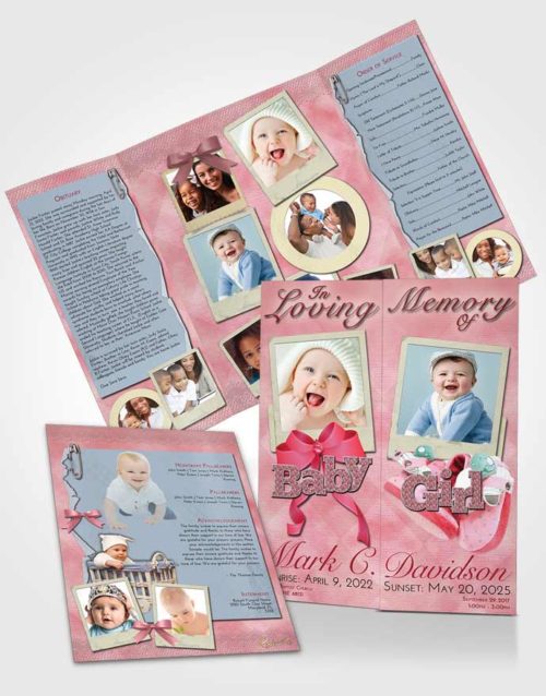 Obituary Funeral Template Gatefold Memorial Brochure Pink Love Baby Girl