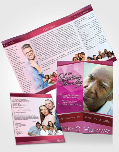 Obituary Funeral Template Gatefold Memorial Brochure Pink Love Tranquility Light