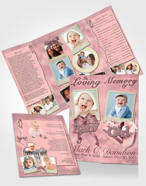 Obituary Funeral Template Gatefold Memorial Brochure Pink Serenity Baby Girl
