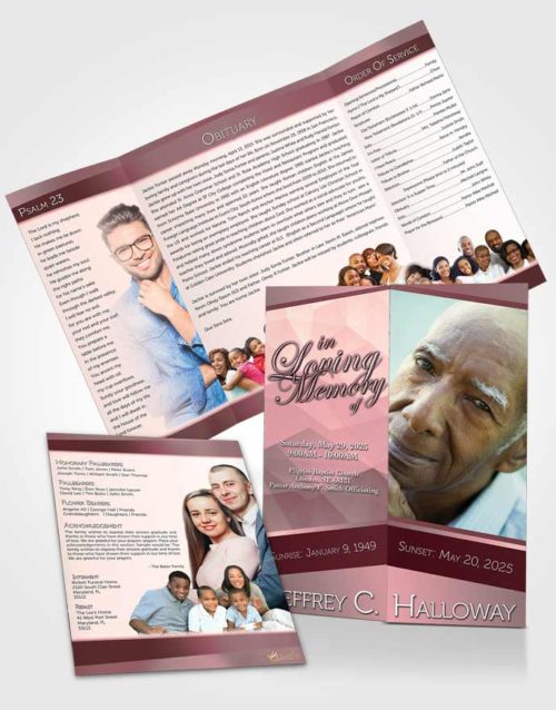 Obituary Funeral Template Gatefold Memorial Brochure Pink Serenity Tranquility Light