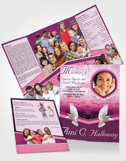 Obituary Funeral Template Gatefold Memorial Brochure Pink Splendor