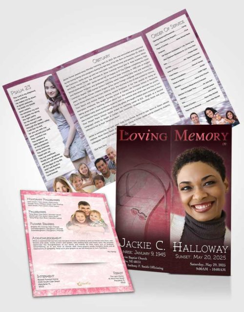 Obituary Funeral Template Gatefold Memorial Brochure Pink Swimming Desire