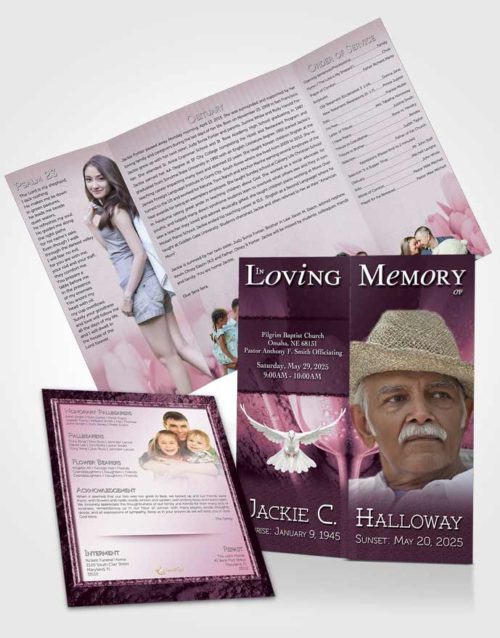 Obituary Funeral Template Gatefold Memorial Brochure Pink Tulip Garden