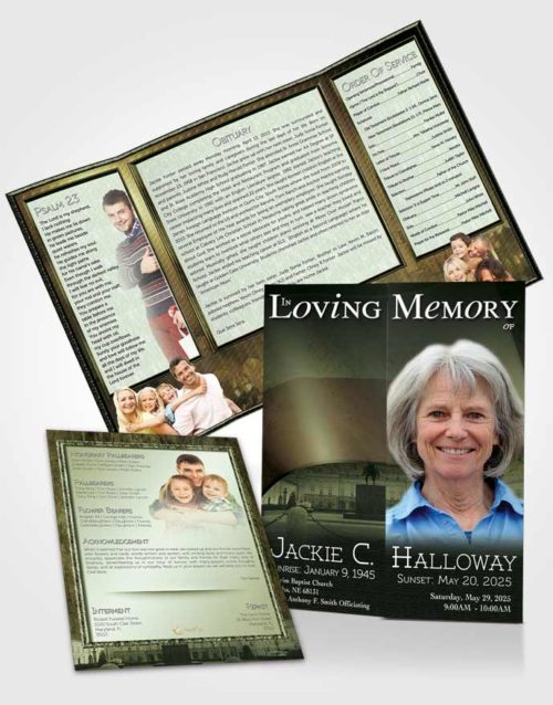 Obituary Funeral Template Gatefold Memorial Brochure Polish Emerald Serenity