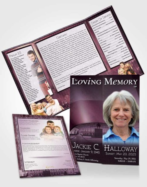 Obituary Funeral Template Gatefold Memorial Brochure Polish Lavender Serenity