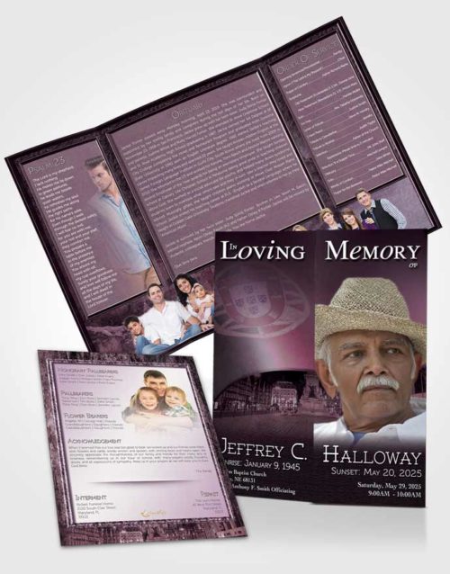 Obituary Funeral Template Gatefold Memorial Brochure Portuguese Lavender Serenity
