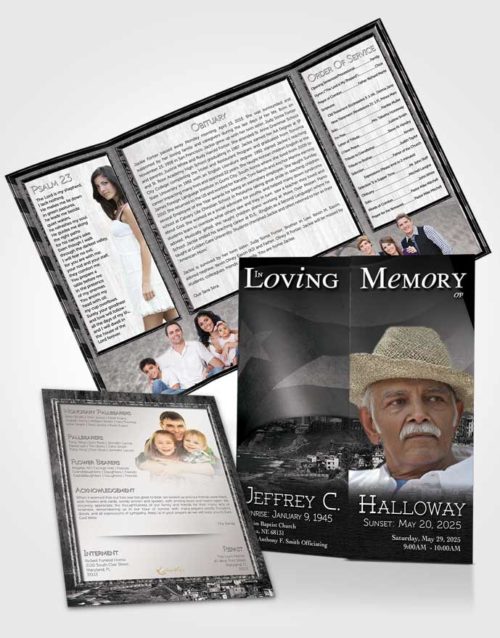 Obituary Funeral Template Gatefold Memorial Brochure Puerto Rican Black and White Waters