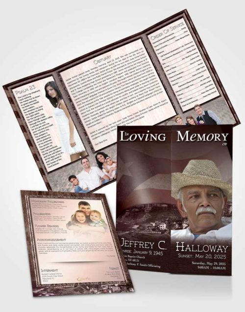 Obituary Funeral Template Gatefold Memorial Brochure Puerto Rican Burgundy Waters
