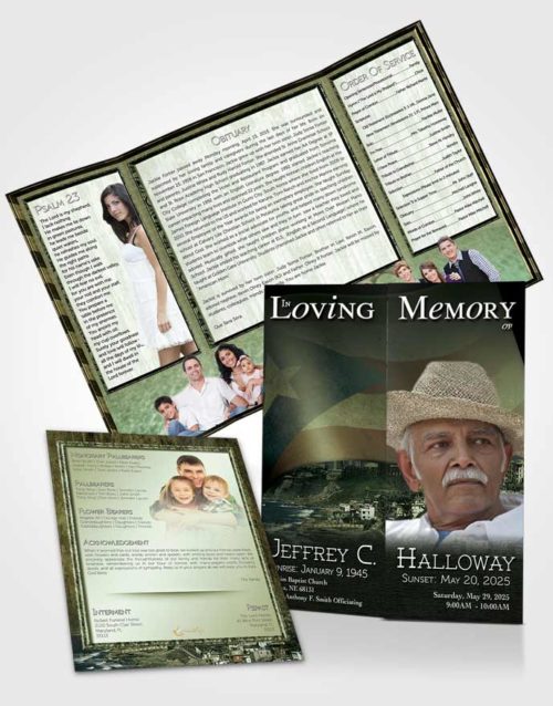 Obituary Funeral Template Gatefold Memorial Brochure Puerto Rican Emerald Waters