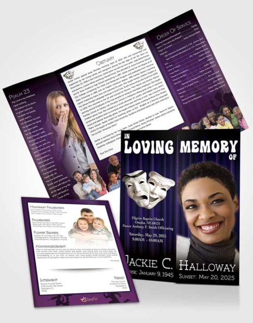Obituary Funeral Template Gatefold Memorial Brochure Purple Actor