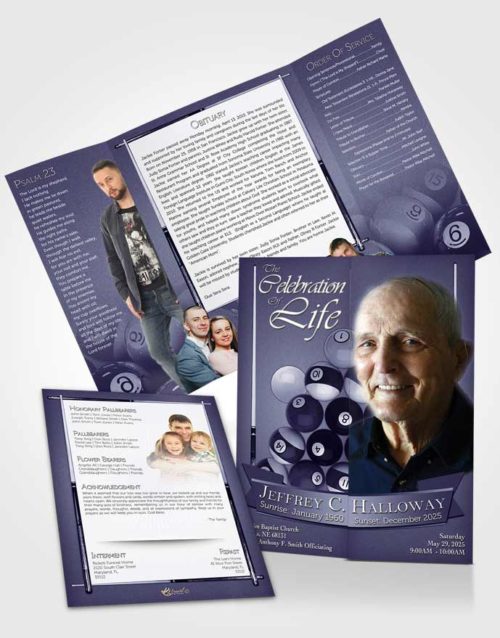 Obituary Funeral Template Gatefold Memorial Brochure Purple Mist Billiards Desire