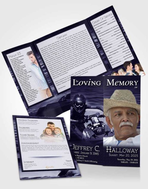 Obituary Funeral Template Gatefold Memorial Brochure Purple Mist Water Sports