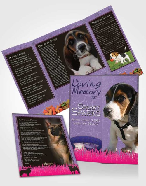 Obituary Funeral Template Gatefold Memorial Brochure Purple Sparky the Dog