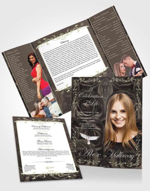 Obituary Funeral Template Gatefold Memorial Brochure Quiet Afternoon Royal Rose