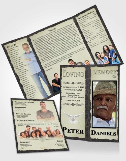 Obituary Funeral Template Gatefold Memorial Brochure Quiet Outback
