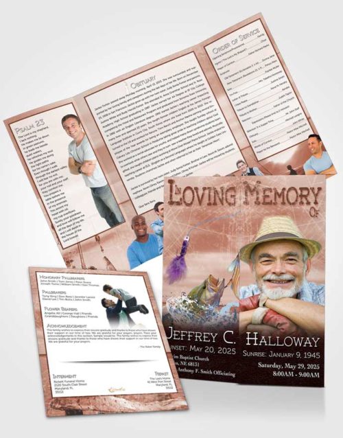 Obituary Funeral Template Gatefold Memorial Brochure Red Waters Calm Fisherman