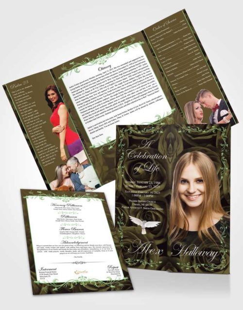Obituary Funeral Template Gatefold Memorial Brochure Respectful Afternoon Royal Rose