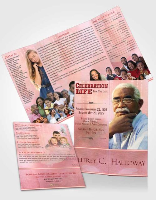 Obituary Funeral Template Gatefold Memorial Brochure Rosy Blossom Timeless Love