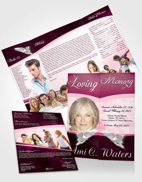 Obituary Funeral Template Gatefold Memorial Brochure Rosy Paradise