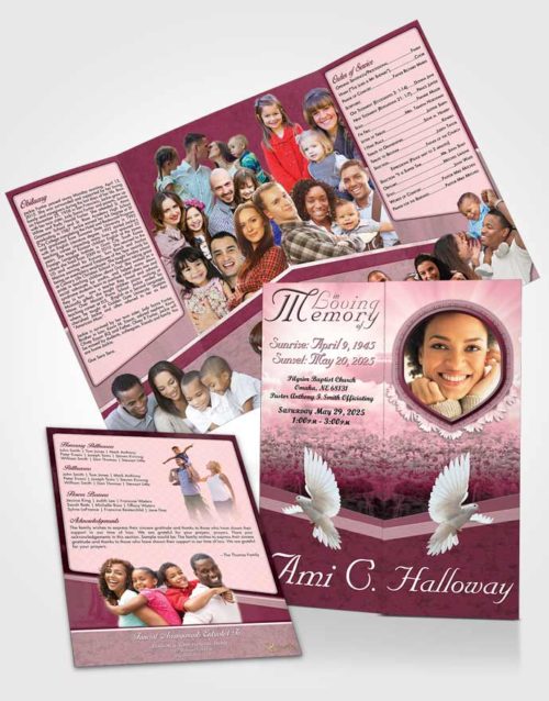 Obituary Funeral Template Gatefold Memorial Brochure Rosy Splendor