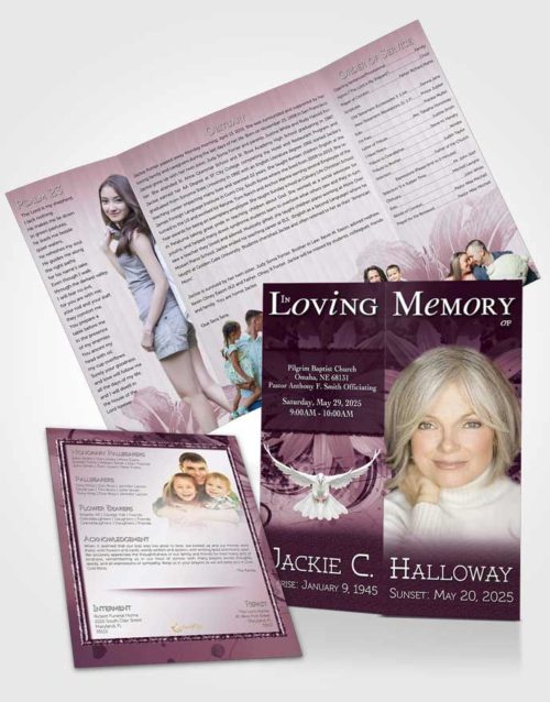 Obituary Funeral Template Gatefold Memorial Brochure Rubellite Artistic Bouquet