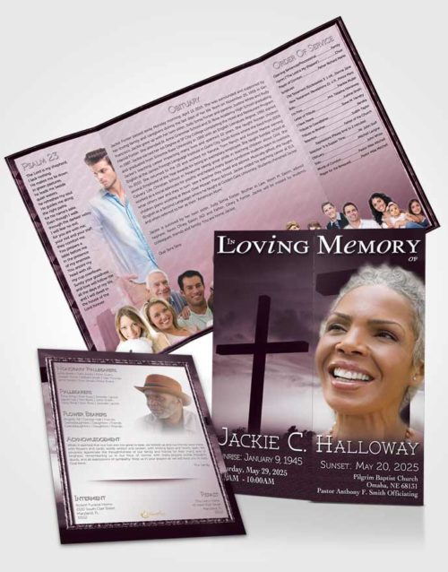 Obituary Funeral Template Gatefold Memorial Brochure Rubellite Cross in the Sky