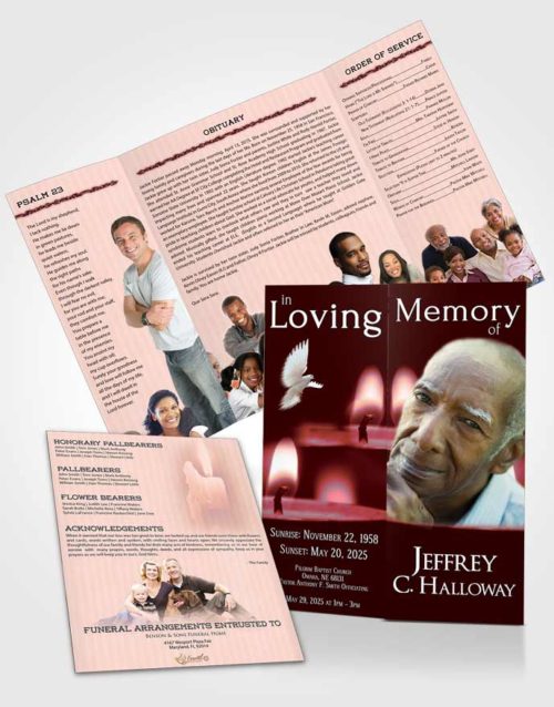 Obituary Funeral Template Gatefold Memorial Brochure Ruby Essence Candle Light