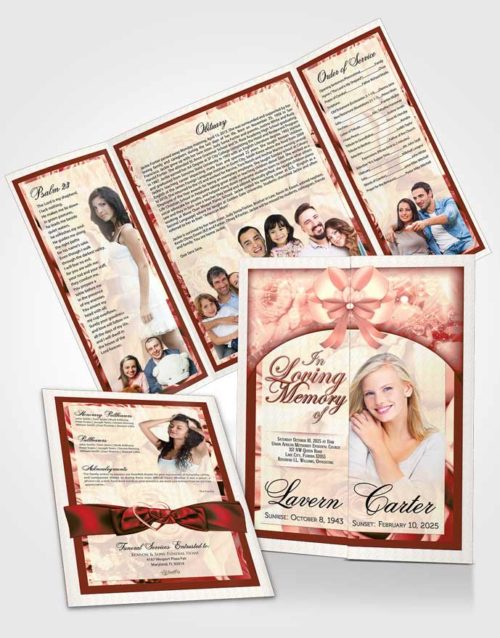 Obituary Funeral Template Gatefold Memorial Brochure Ruby Essence Petals in the Wind