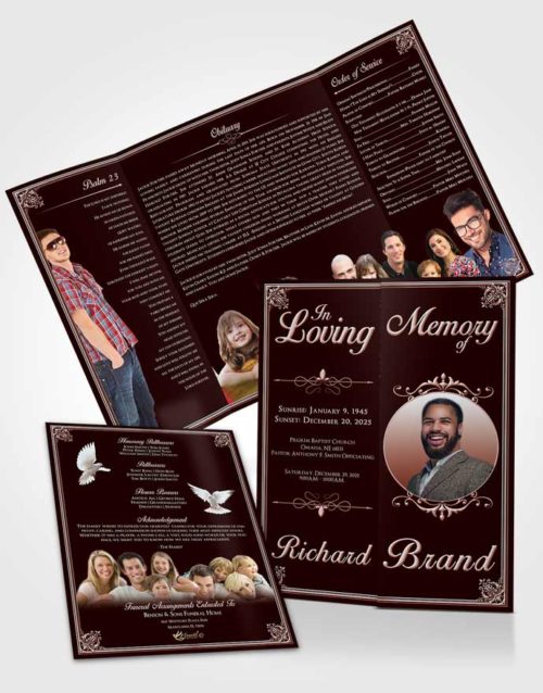 Obituary Funeral Template Gatefold Memorial Brochure Ruby Love Class Dark