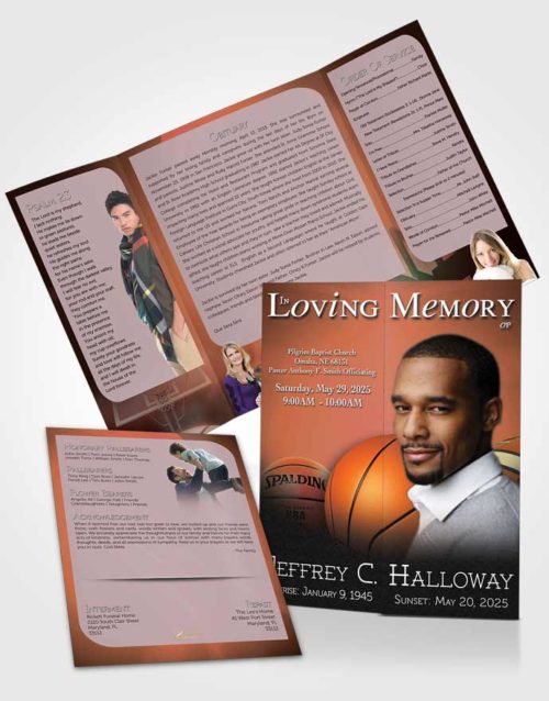 Obituary Funeral Template Gatefold Memorial Brochure Ruby Night Basketball Lover Light