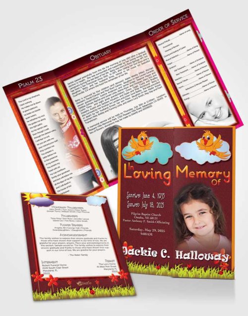 Obituary Funeral Template Gatefold Memorial Brochure Ruby Red Childs Dream