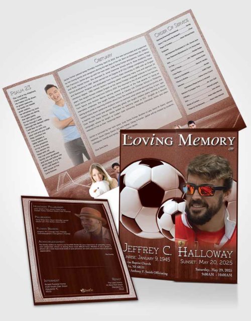 Obituary Funeral Template Gatefold Memorial Brochure Ruby Sunset Soccer Star
