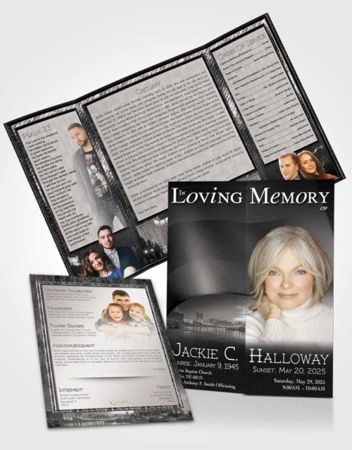 Obituary Funeral Template Gatefold Memorial Brochure Russian Black and White City