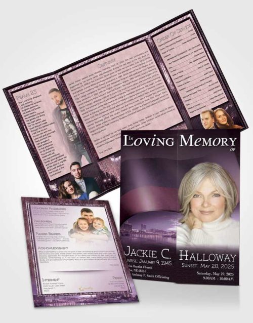Obituary Funeral Template Gatefold Memorial Brochure Russian Lavender City