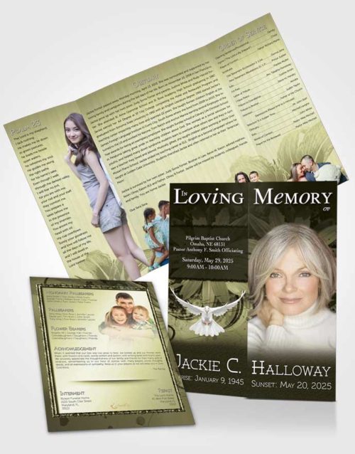 Obituary Funeral Template Gatefold Memorial Brochure Rustic Artistic Bouquet