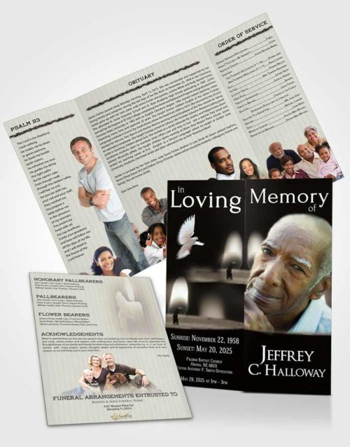 Obituary Funeral Template Gatefold Memorial Brochure Rustic Candle Light