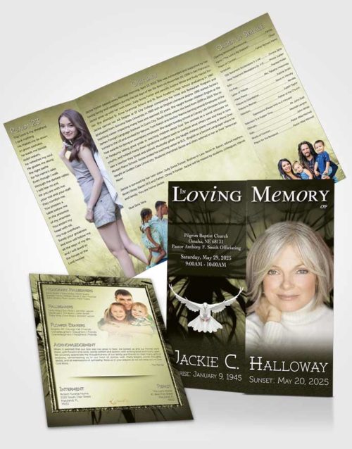 Obituary Funeral Template Gatefold Memorial Brochure Rustic Dandelion Heaven