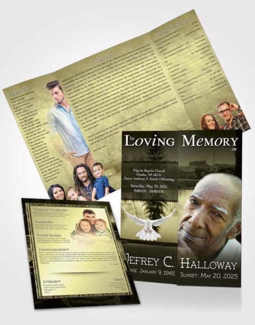 Obituary Funeral Template Gatefold Memorial Brochure Rustic Fall Getaway